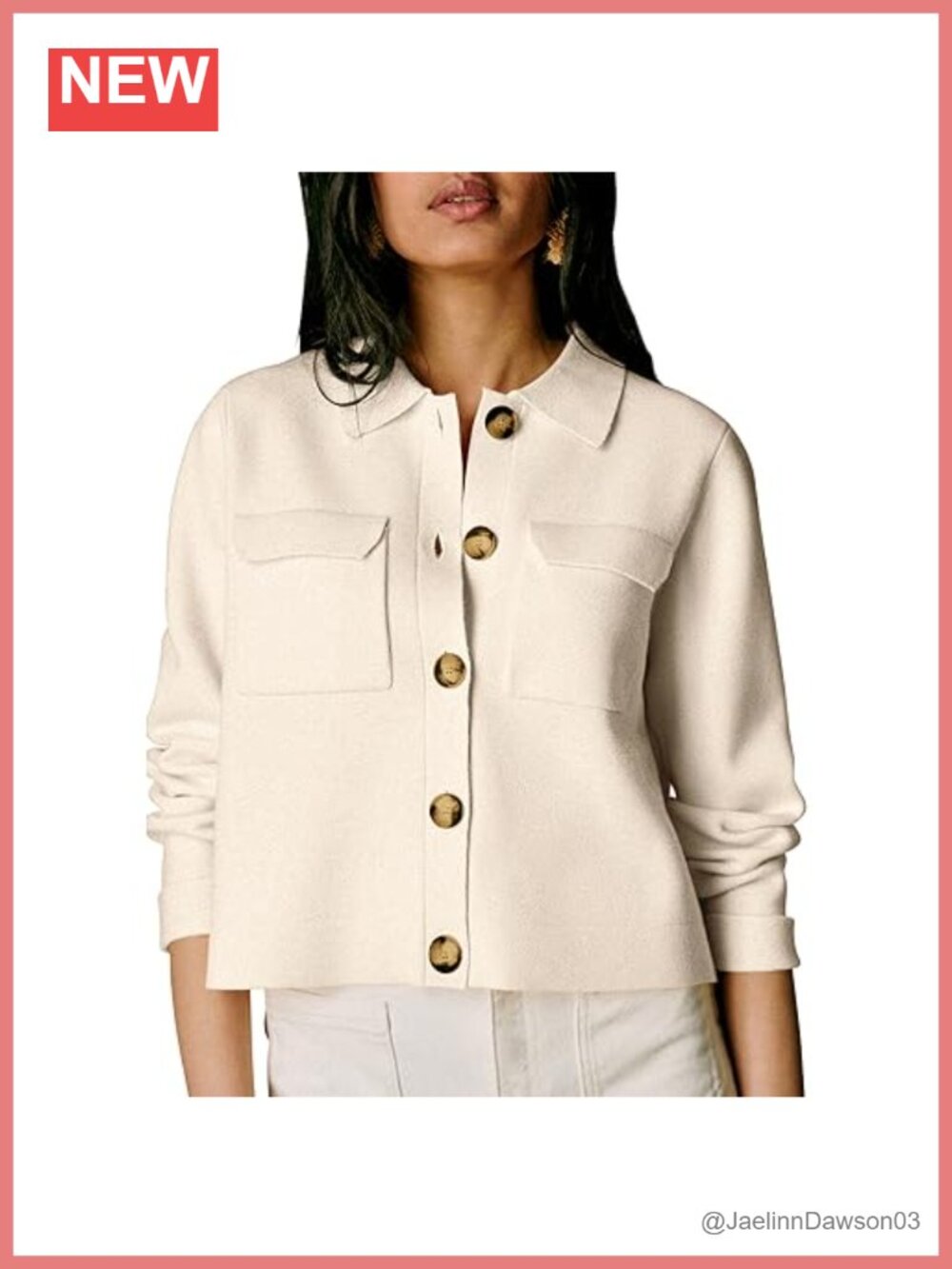 Merino Wool Cropped Shacket Button Down Cardigan Sweater